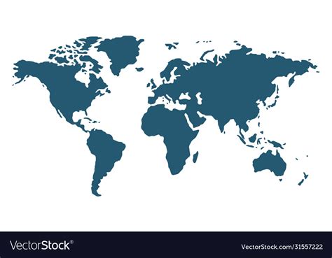 Simple World Map In Flat Style Isolated On White Vector Image