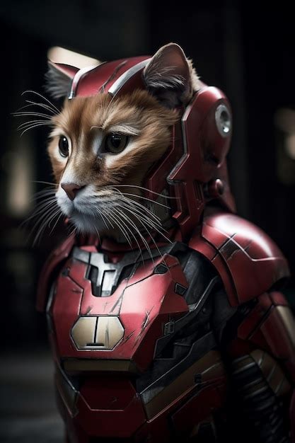 Premium Ai Image A Cat In A Costume From Iron Man
