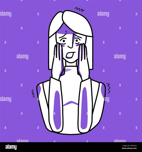 Frightened Lady Emotion Of Fear Purple And White Afraid Half Body