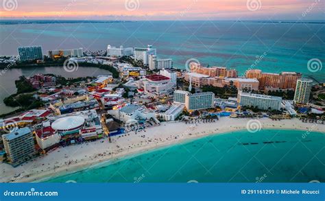 Aerial View Of Cancun Resort Hotel District In Riviera Maya Mexico