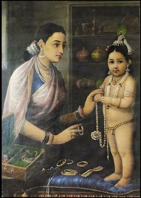 Yasoda Adorning Krishna Raja Ravi Varma Ravivarma Paintings Krishna Art