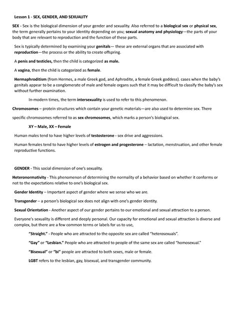 lesson 1 9 gensoc reviewer 2 lesson 1 sex gender and sexuality sex sex is the