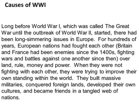 Causes Of World War I Causes Of Wwi Long Before World War I Which Was