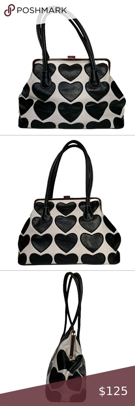 💥hp💥kate Spade Black White Leather Heart Satchel In 2020 Kate Spade Leather Handbags Black