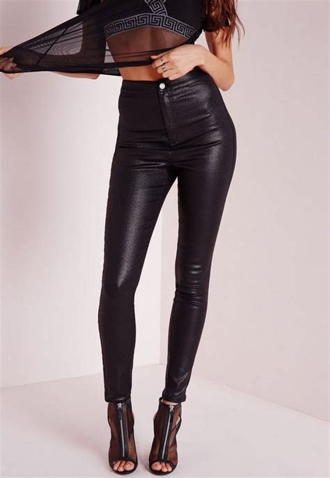 Vice Super Stretch High Waisted Skinny Jeans Coated Black Missguided