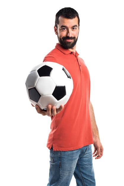 Free Photo Handsome Man Holding A Soccer Ball