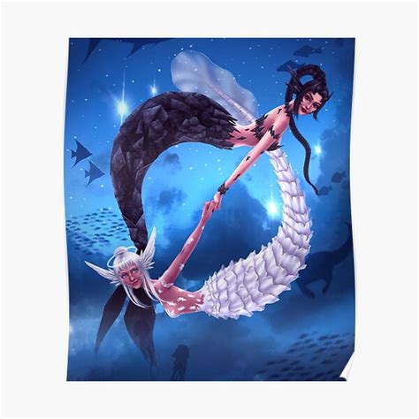 Angel And Demon Mermaids Poster By Lbcillustration Redbubble