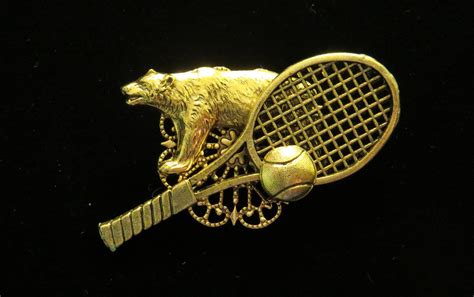 Grizzly Bear Tennis Pin Brooch 24 Karat Gold Plate Bears Etsy
