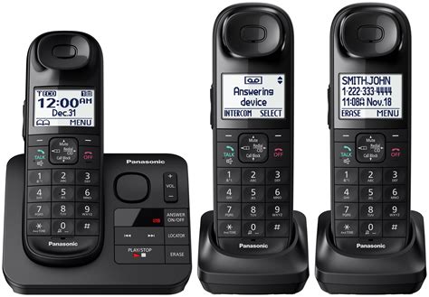 Panasonic KX-TG3683B Black Cordless Phone with 3 Handsets and Answering