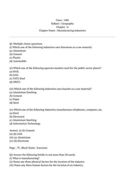 Ncert Solutions For Class 10 Geography Chapter 6 Manufacturing