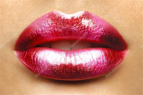 Sexy Lips Beauty Red Lip Makeup Detail Beautiful Make Up Closeup Sensual Open Mouth Lipstick