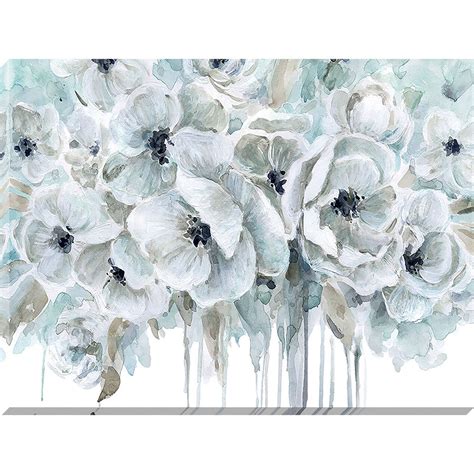 Tealwhite Flowers Canvas Wall Art 30 X 40 At Home