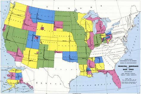 Principal Meridians And Base Lines Governing The United States Public