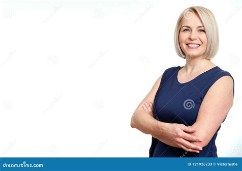 Attractive Middle Aged Woman With Folded Arms On White Background Stock Image Image Of