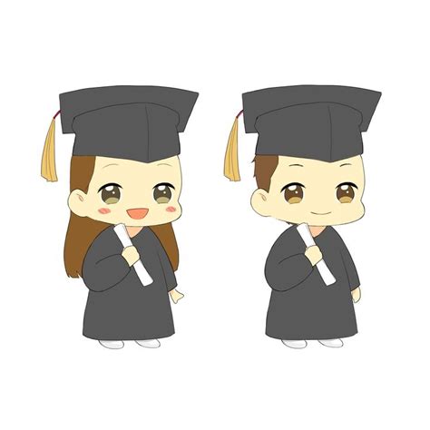 Cute Chibi Characters Wearing Graduation Clothes Anime Chibi Illustration Anime Drawings