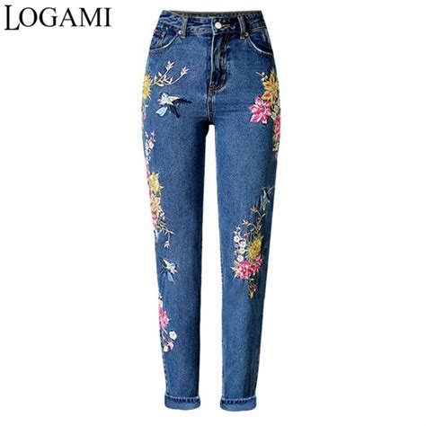 Buy Logami Embroidered Jeans Women Pants Womens Embroidered Bird Floral