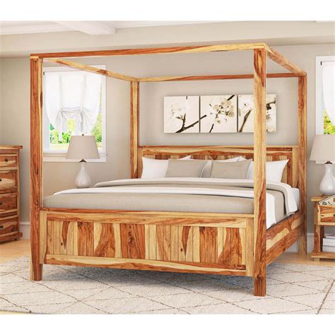 Larvik Rustic Solid Wood Platform Canopy Bed