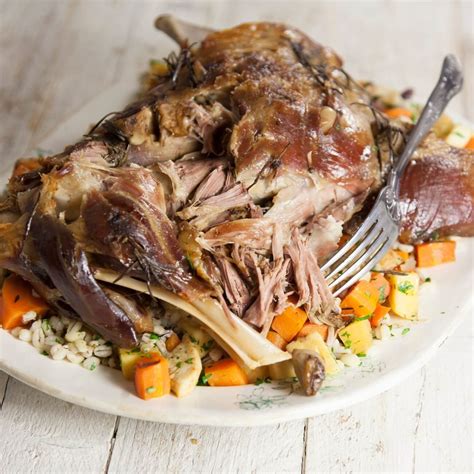 Slow-cooked lamb shoulder with root veg and homemade mint… / Riverford