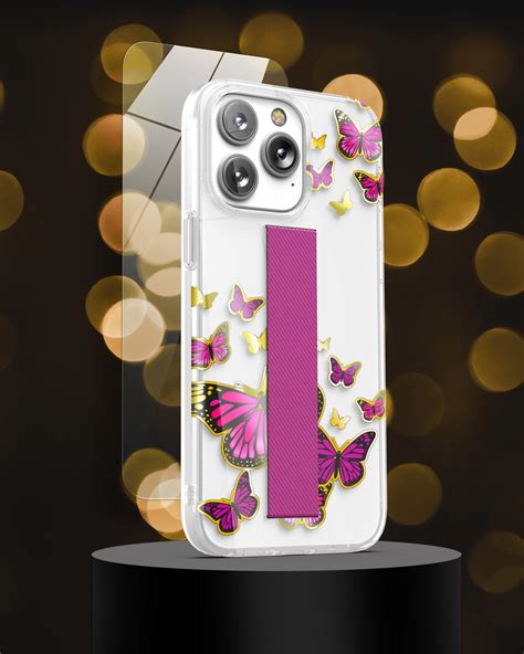 Iphone 14 Pro Max Loop Case In Golden Pink Butterfly With Screen