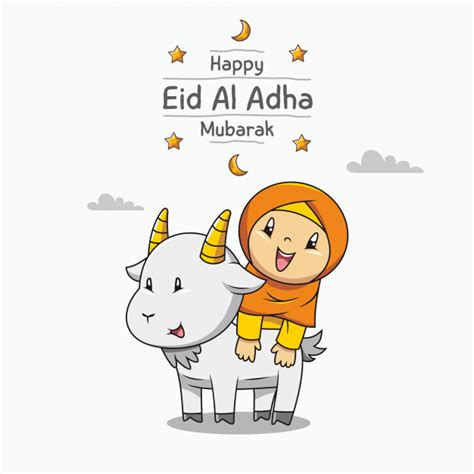 Eid adha and hajj mubarak is an elegant designed template perfect for eid adha, islamic program opener,drag and drop your logo & audio file, type your message and hit render. Happy eid al adha mubarak. hand drawn cute muslim girl ...