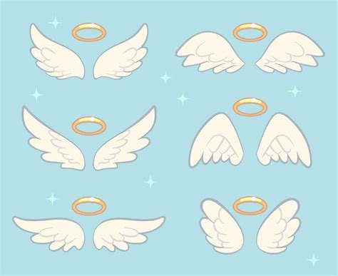 flying angel wings with gold nimbus angelic wing cartoon vector set by microvector