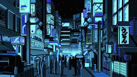 People Street Pixel Art Japan 1080p Wallpaper Hdwallpaper