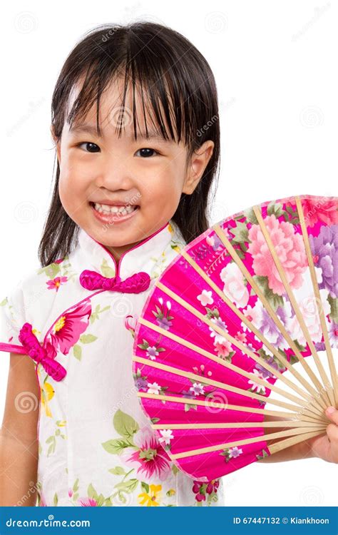 Asian Little Chinese Girl Holding Oriental Fan Stock Photos Free
