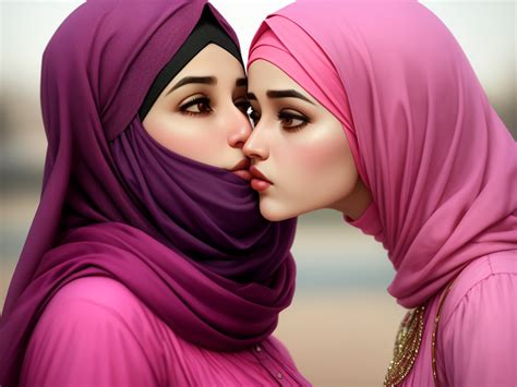 Ai Art Generator From Text Sexy Hijabi Girls Lesbian Kiss Full Body Pink Img