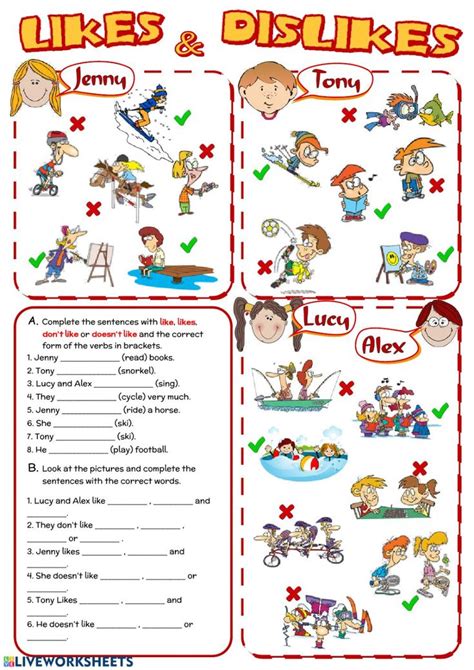 likes and dislikes interactive and downloadable worksheet you can do the exercises onl… likes