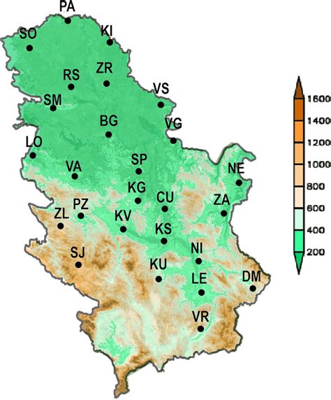 Elevation Map Of Serbia With The Location Of Meteorological Stations Download Scientific