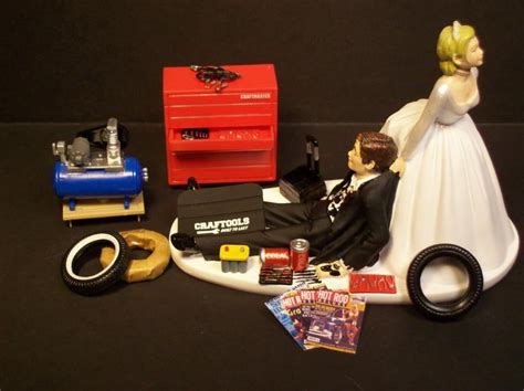 Auto Mechanic Bride And Groom Wedding Cake Topper Tools Funny 1a