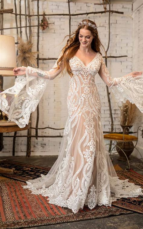Lenox All Who Wander Boho Wedding Dress With Flared Bell Sleeves