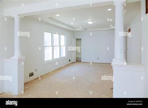 White Interior With Big Blank Wall New Home Construction Interior