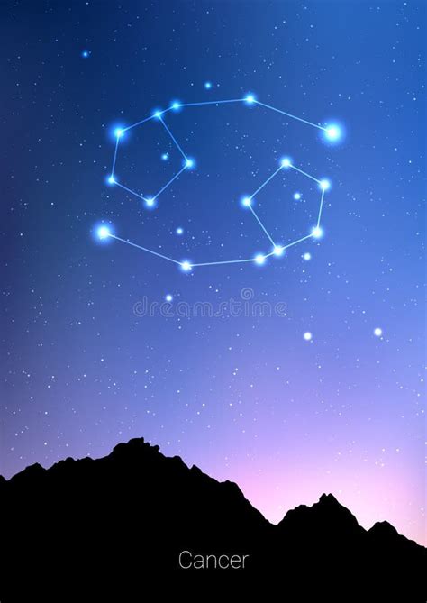 Canser Zodiac Constellations Sign With Forest Landscape Silhouette On