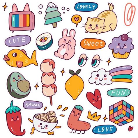 Premium Vector Set Of Kawaii Icons Cute Stickers Cute Doodles