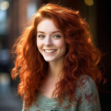 Premium Ai Image Photo Closeup Portrait Of Curly Redhead Woman With