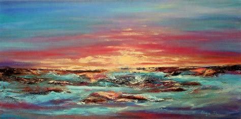 Modern Seascape Contemporary Abstract Wall Art Coastal Beach Sea Sunset