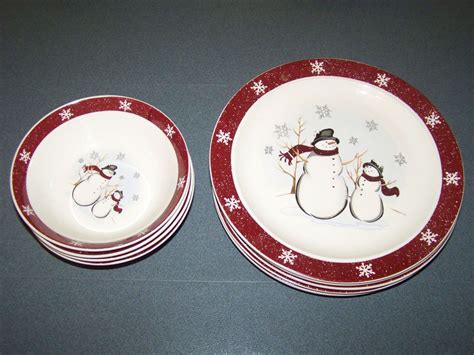 Royal Seasons Christmas Snowman Dishes Stoneware 9 Pc Dinnerware Set Royalseasons Christmas