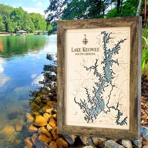 Lake Keowee Wall Art Two Level 3d Wood Map Sea And Soul Charts