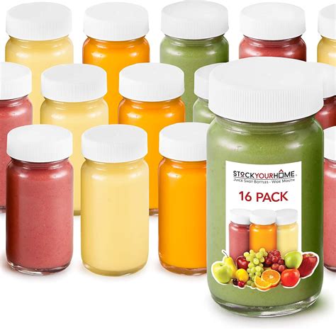 Stock Your Home Glass Shot Bottles 16 Pack 2 Oz Juice