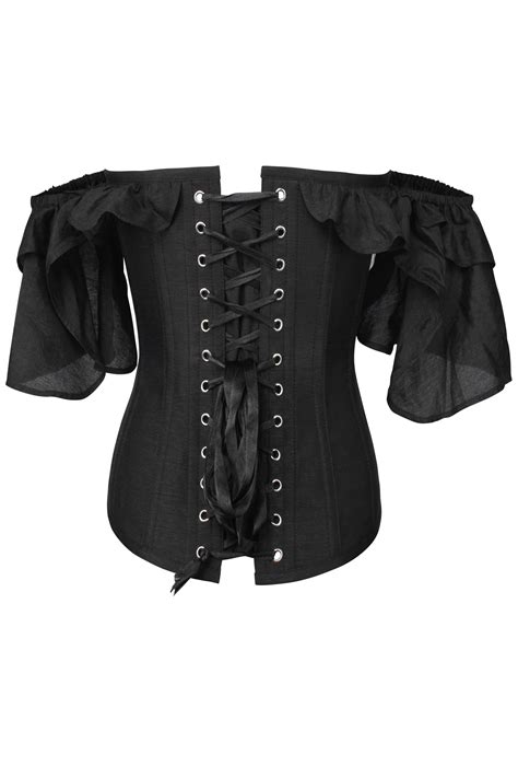 black satin corset top with waterfall sleeves corset story nl