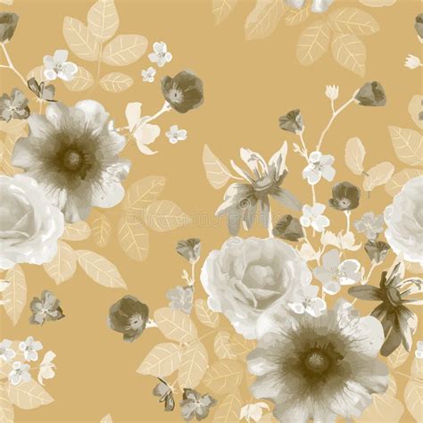 Floral Seamless Pattern With Hand Drawn Flowers In Watercolor On Stock