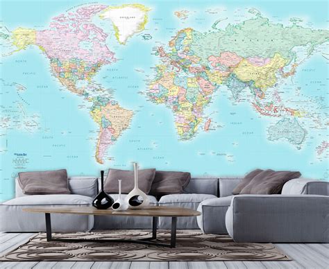 Physical And Political World Map Wallpaper Mural Ubicaciondepersonas
