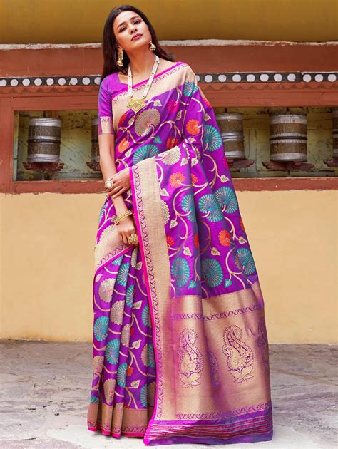 Dark Purple Silk Saree With Paisley And Floral Motifs Weaving Silk Sarees Pure Silk Sarees Saree