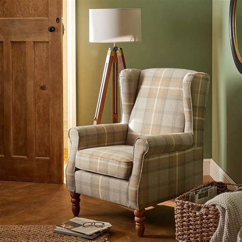 Oswald Check Wingback Armchair Natural Cottage Style Armchairs