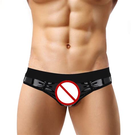 Us Mens Open Front Hole Briefs Underwear Wetlook Leather Jockstrap G