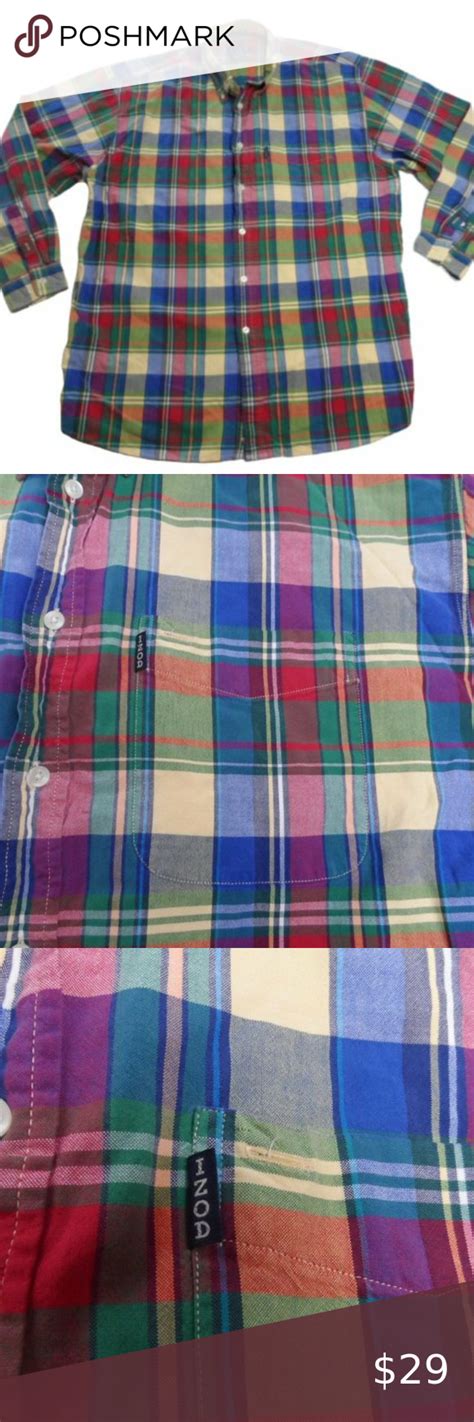 Izod Long Sleeve Button Up Plaid Xl Casual Shirt Casual Shirts