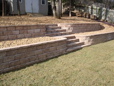 Tiered Retaining Wall And Steps Backyard Retaining Walls Sloped
