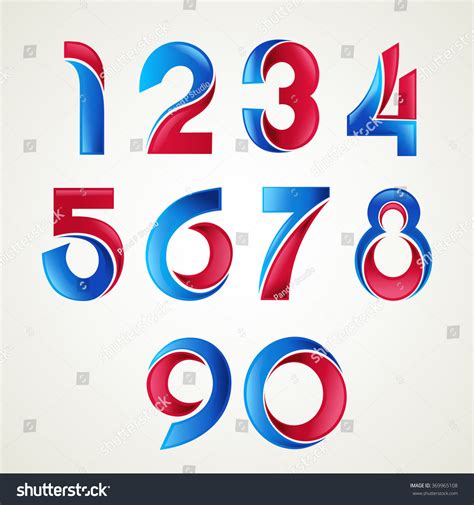 Numbers Set Blue Red Glossy Stylevector Stock Vector 369965108