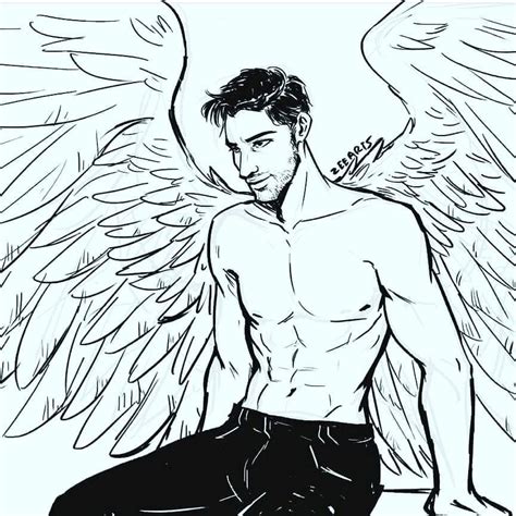 A Drawing Of A Man With Angel Wings On His Chest Sitting In Front Of A